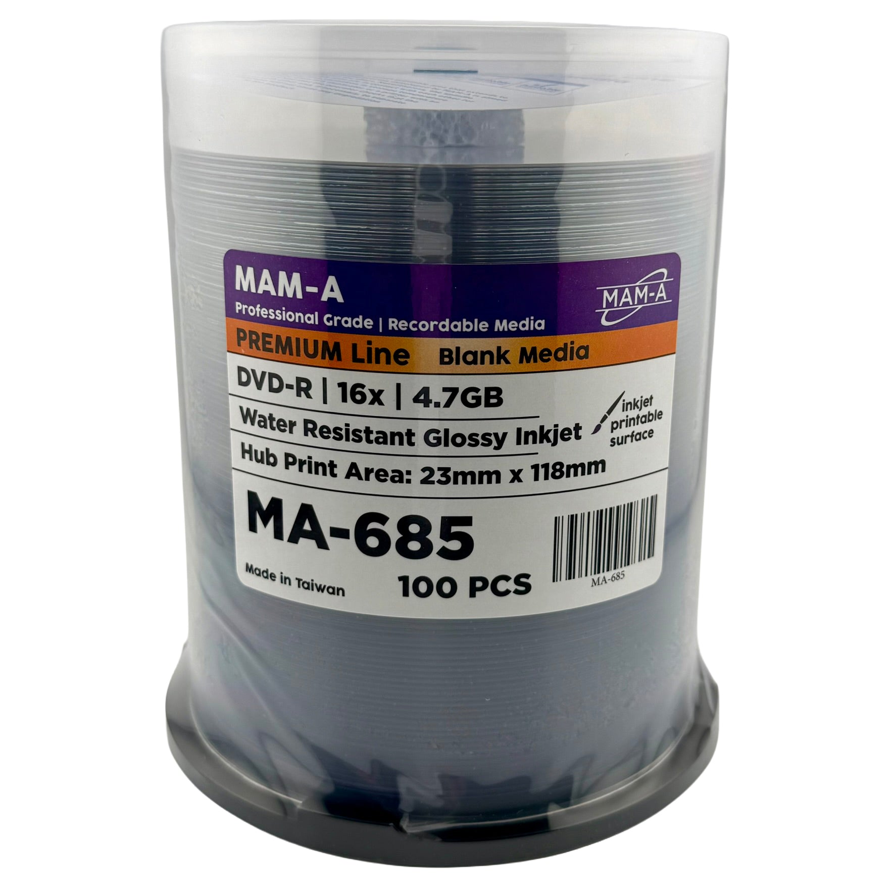 MAM-A Premium 16x Water Resistant Glossy Inkjet DVD-R (MA-685)