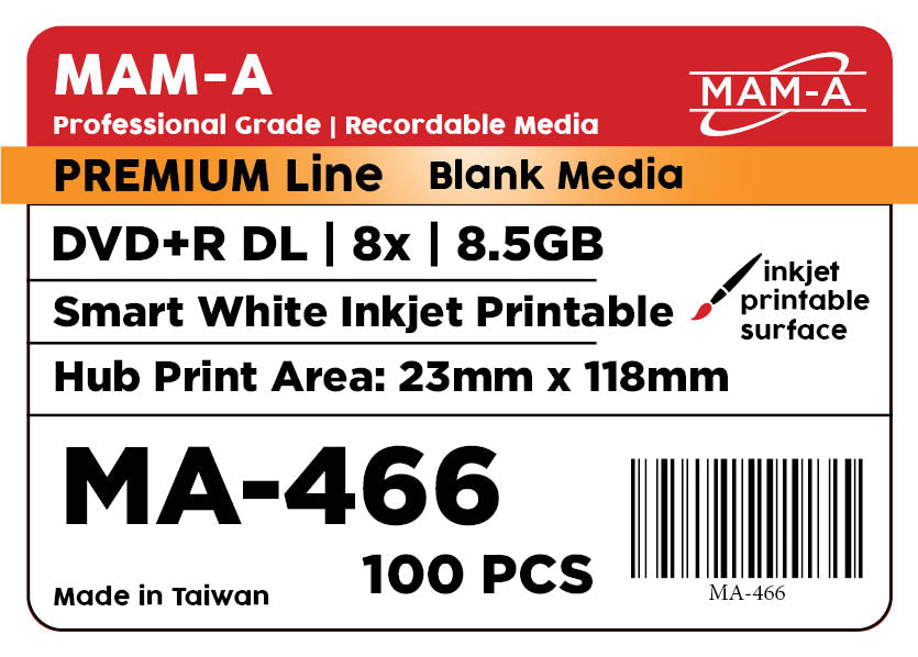 MAM-A Premium Dual Layer 8x Smart-White Inkjet DVD+R DL (MA-466)