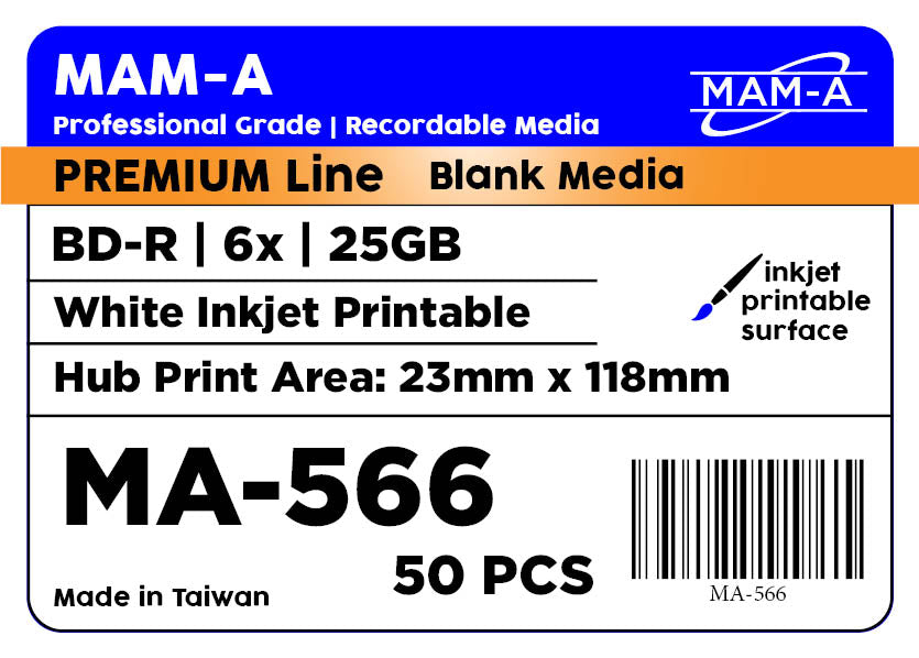 MAM-A Premium Blu-Ray 6x White Inkjet BD-R (MA-566)