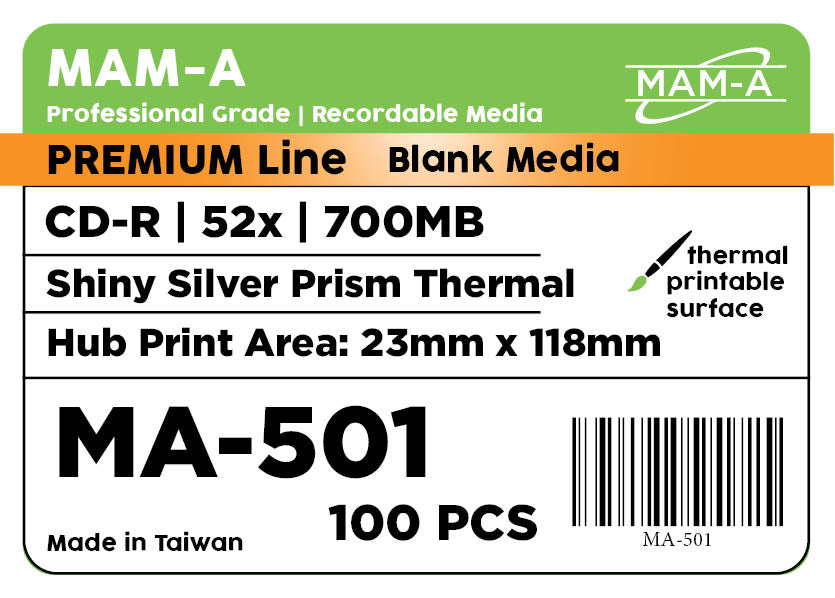 MAM-A Premium 52x Shiny Silver Prism Thermal CD-R (MA-501)