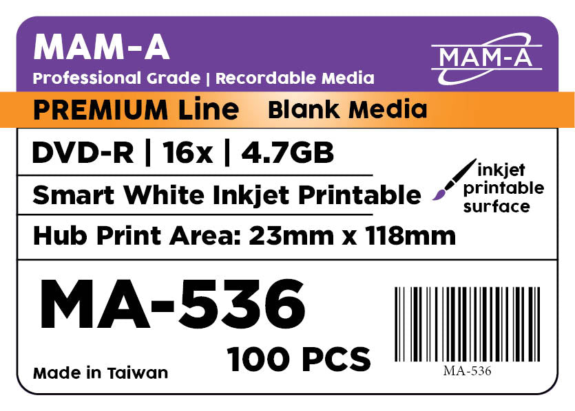 MAM-A Premium 16x Smart-White Inkjet DVD-R (MA-536)