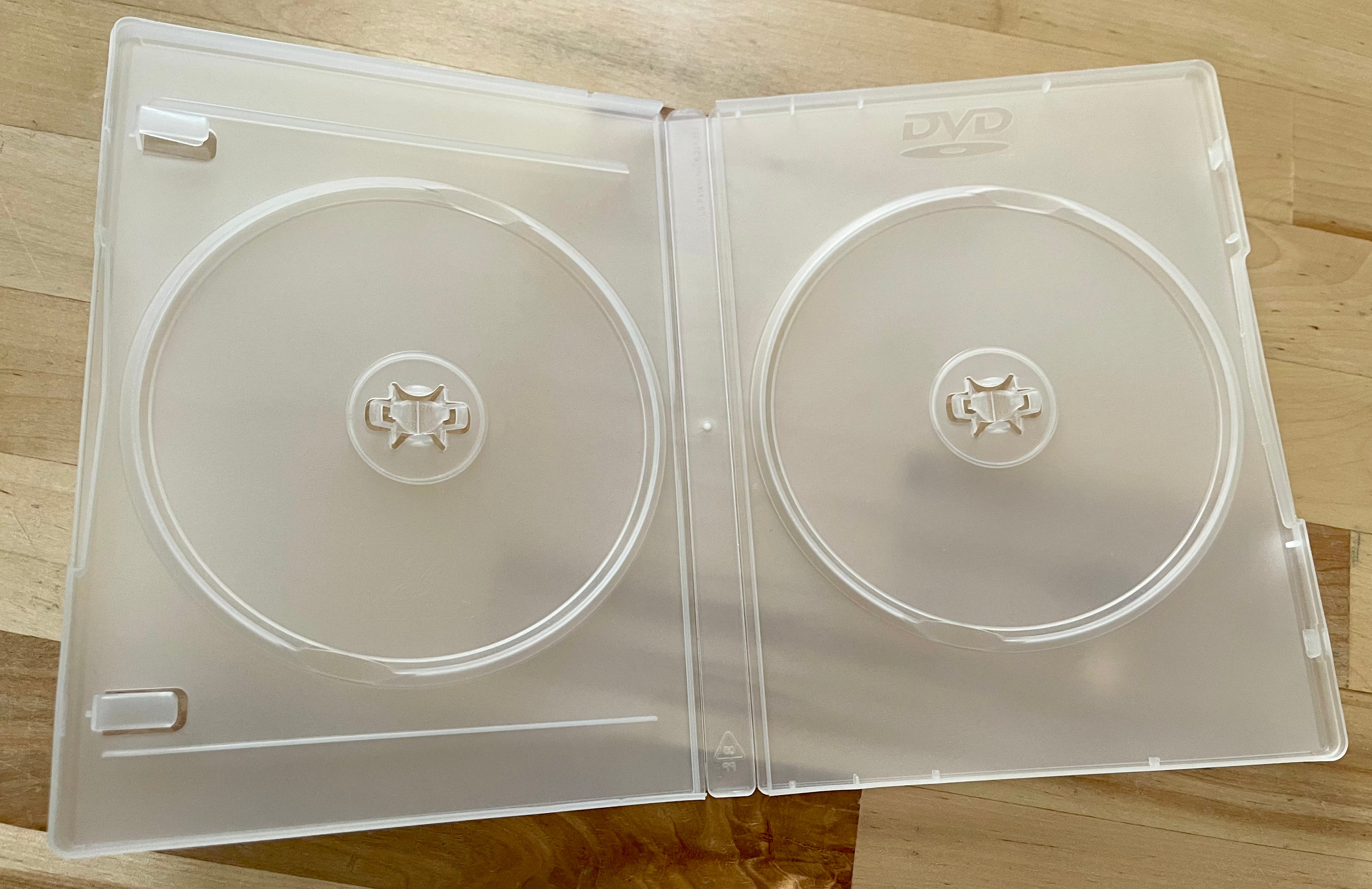 2 Disc Frosted Clear DVD Box w/DVD Logo and Lit Clips (100 pack)