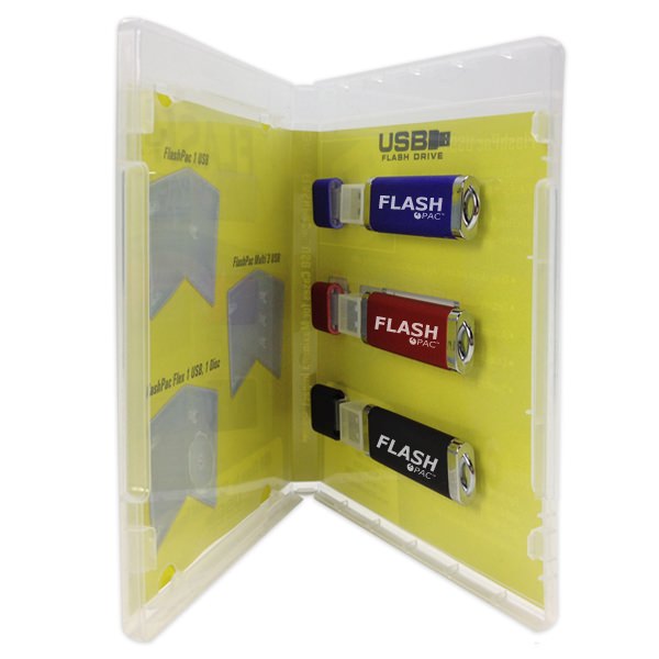 Flash Pac® 3-Up USB Flash Drive Case Super Clear w/Logo (100 Pack)