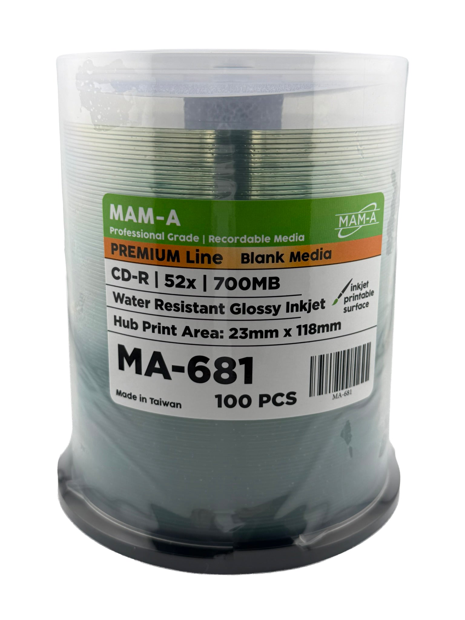 MAM-A Premium 52x Water Resistant Glossy Inkjet CD-R (MA-681)