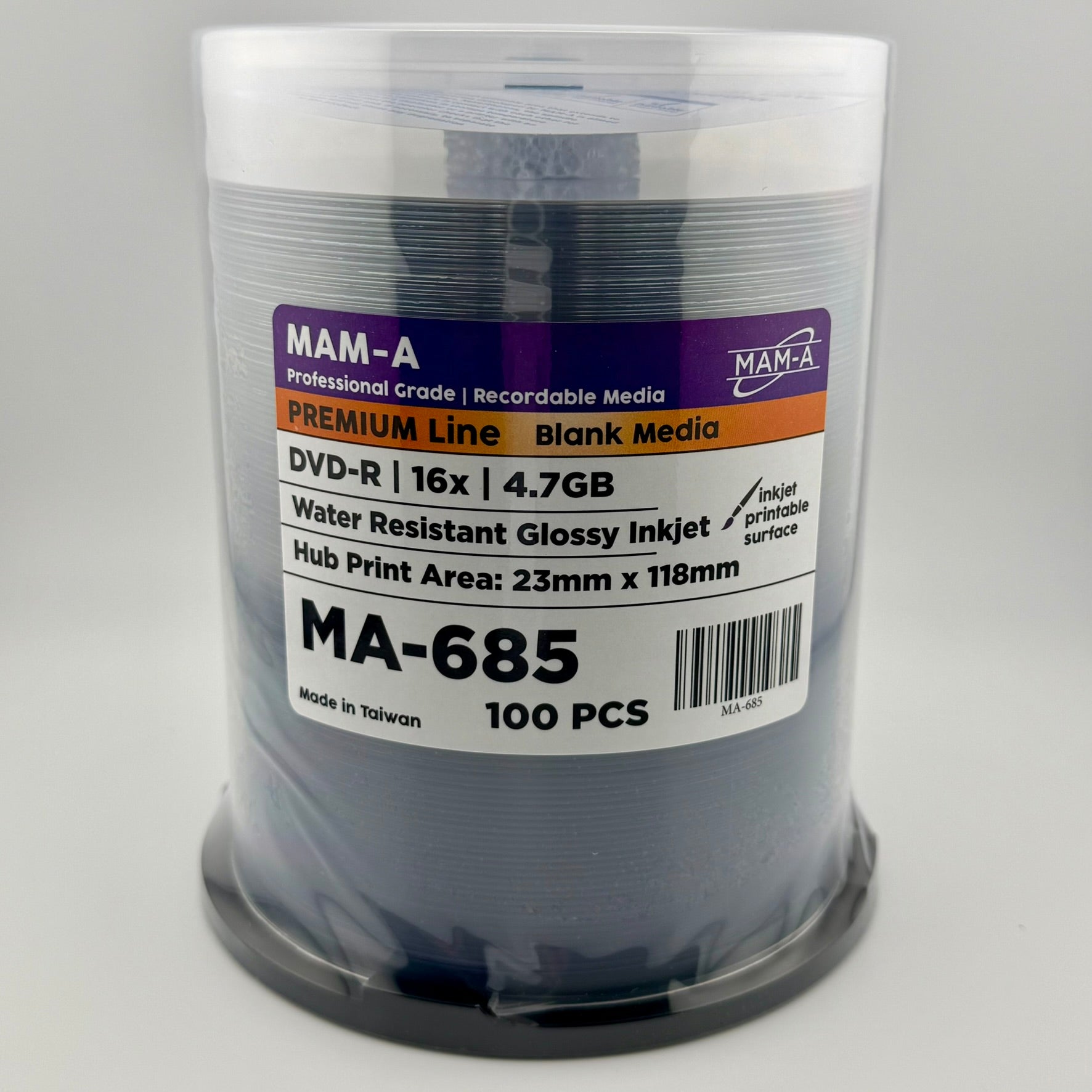 MAM-A Premium 16x Water Resistant Glossy Inkjet DVD-R (MA-685)