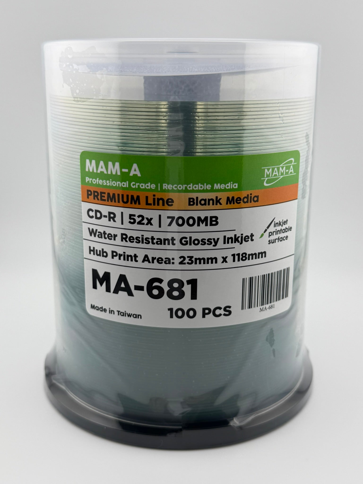 MAM-A Premium 52x Water Resistant Glossy Inkjet CD-R (MA-681)