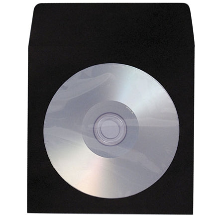 CD DVD Disc Black Paper Sleeve with Window and Flap (1000 Pack)