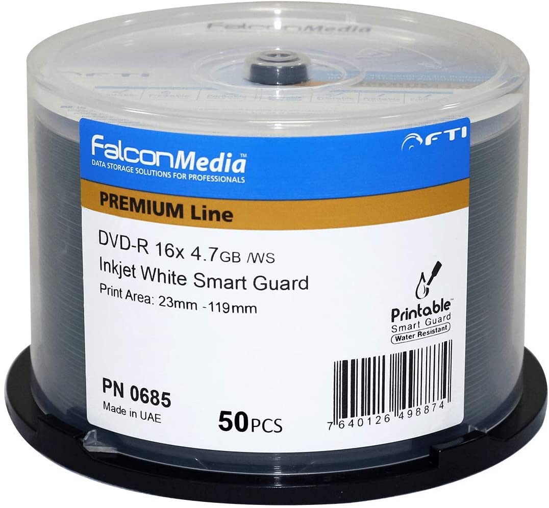 Falcon Media Smart Guard White Inkjet Glossy 16X DVD (300 Pack)