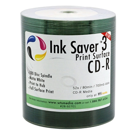 Inksaver by WTSmedia 52x Inkjet Hub Printable CD-Rs